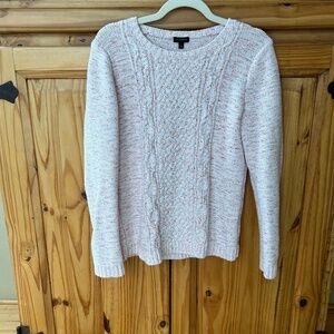 Talbots Sweater Pink Marled Cable Knit Crew Neck 100% Cotton Women's Large
